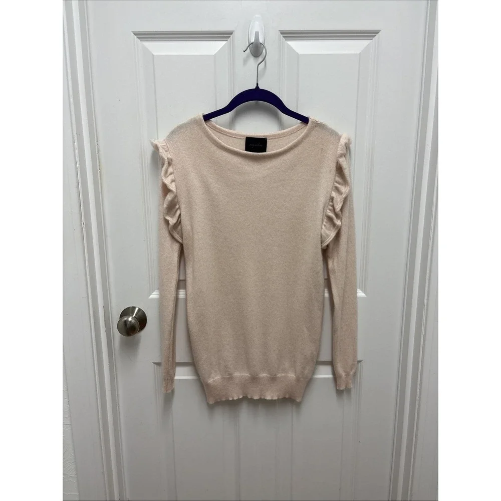 Magaschoni Blush Pink Cashmere Sweater Ruffle Shoulder‎ Size Small